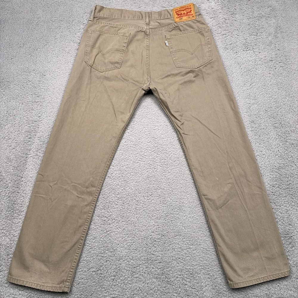 Levis 505 Jeans Mens 34x30 Beige Straight‎ Leg 100% Cotton Denim Khaki Casual - Picture 7 of 11